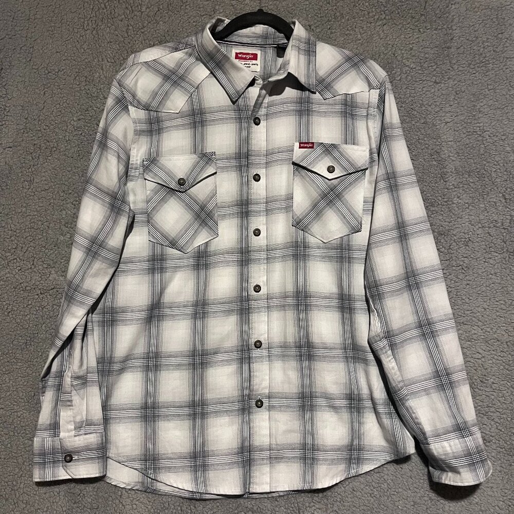 Wrangler Western Shirt Men's Blue White Plaid Long Sleeve Button Up Size Large